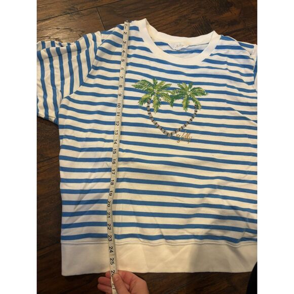 Lilly Pulitzer size Large Beaded Palm Tree Striped Beach Pullover Crewneck - Picture 6 of 7